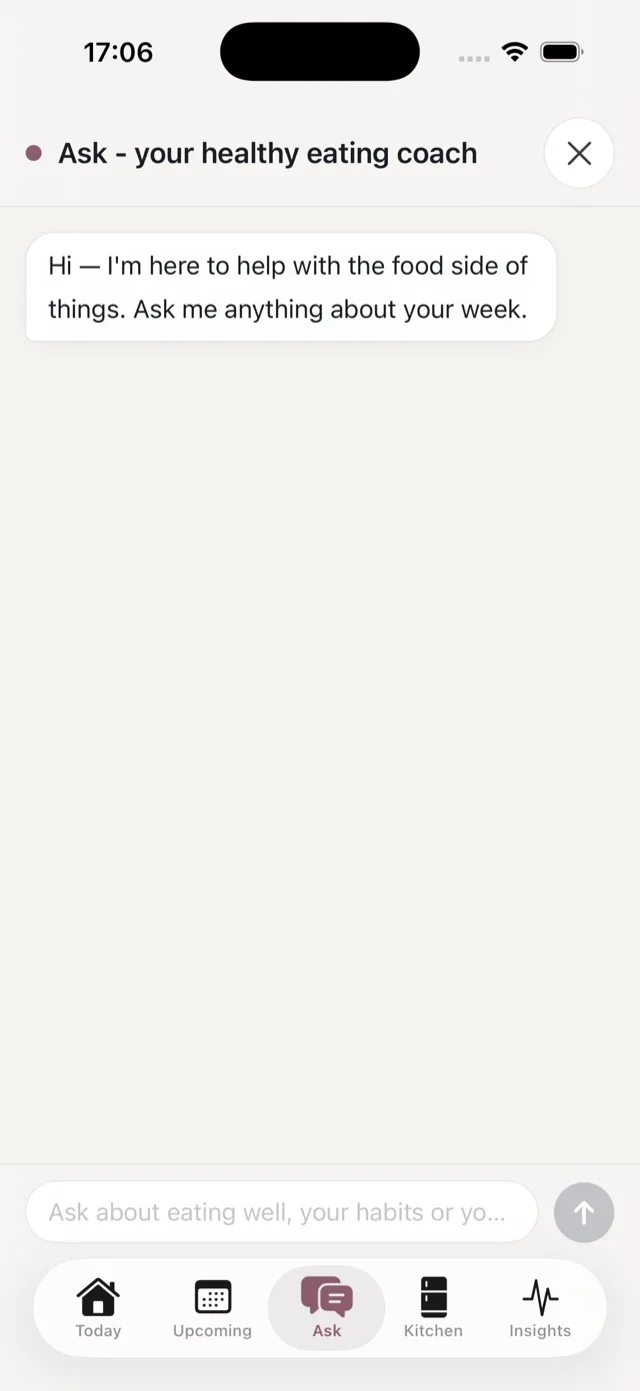 The Ask tab, with its opening greeting and the message box