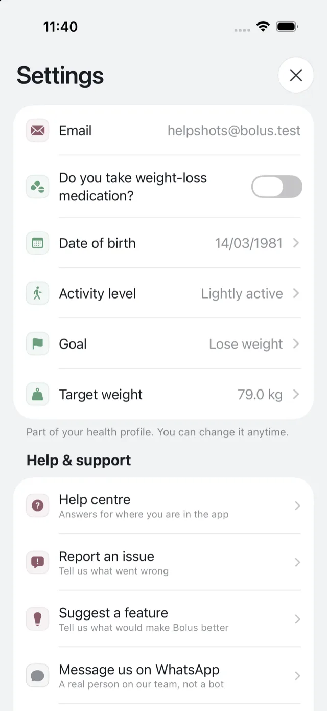 The profile section of Settings